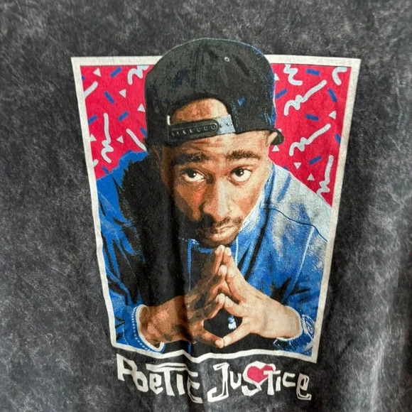 Poetic Justice Mens Tupac Shakur Print T Shirt Acid Gray Size Large - Picture 6 of 7